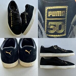 Puma Suede 50th Anniversary Black Gold Sneakers Women's‎ 7 EUR 37.5 Rare